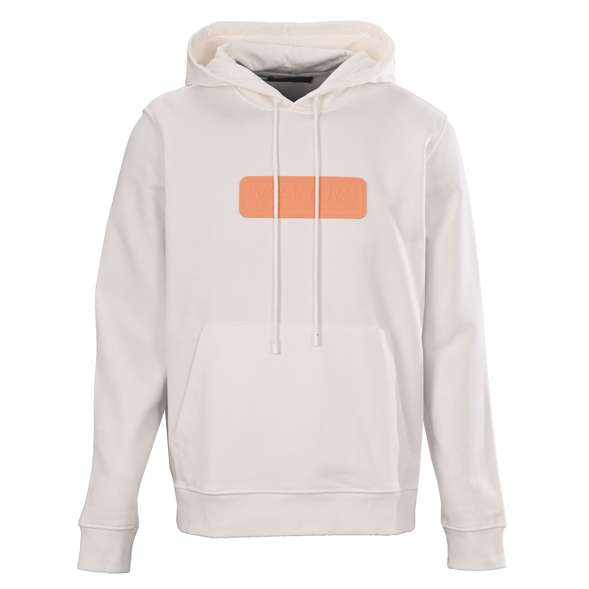 Louis Vuitton Ivory Cotton French Terry Hoodie with Tan Leather Chest Patch, Unisex Relaxed-Fit Pullover with Drawstring Hood and Kangaroo Pocket