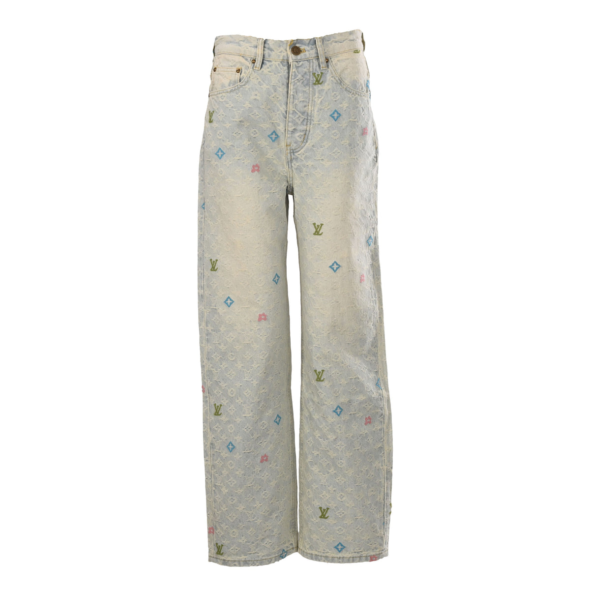 Louis Vuitton Candy Embroidered Jeans - Playful Graphic Denim Pants for Designer Casual Streetwear