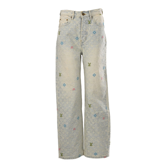 Louis Vuitton Candy Embroidered Jeans - Playful Graphic Denim Pants for Designer Casual Streetwear