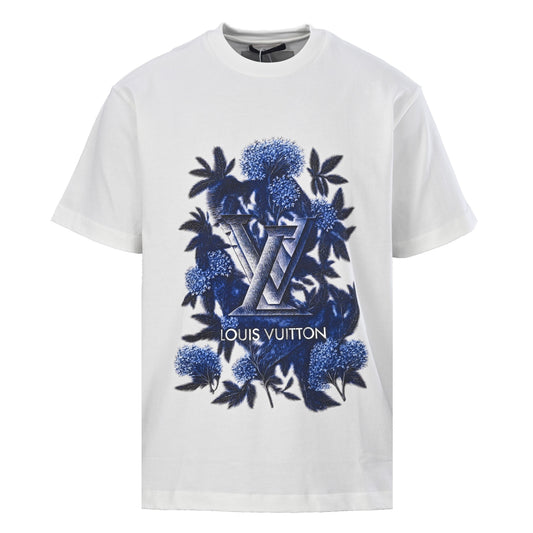 Louis Vuitton Ink Blue Floral 3D Logo T-Shirt | Designer Art Streetwear