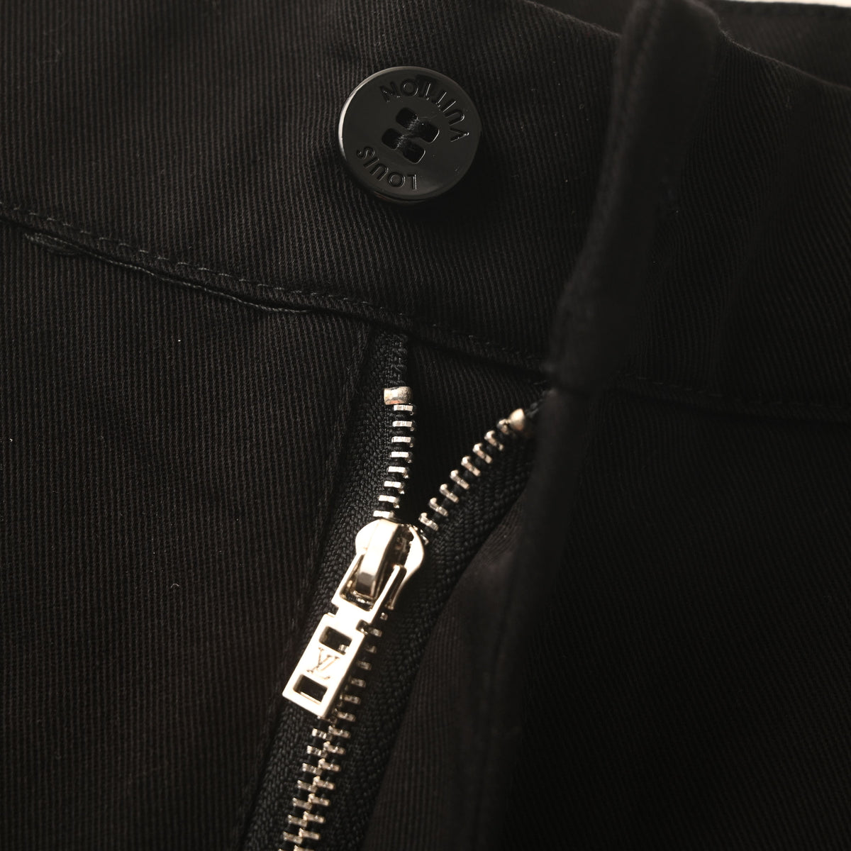 Louis Vuitton Black Flocked Monogram Jeans - Patchwork Distressed Denim Pants with Engraved Stud Streetwear Accents