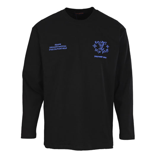 Louis Vuitton Black Dreamin' Man Graffiti Long-Sleeve T-Shirt, Unisex Heavyweight Cotton Crewneck with Blue-Violet Back Logo and Slogan Print