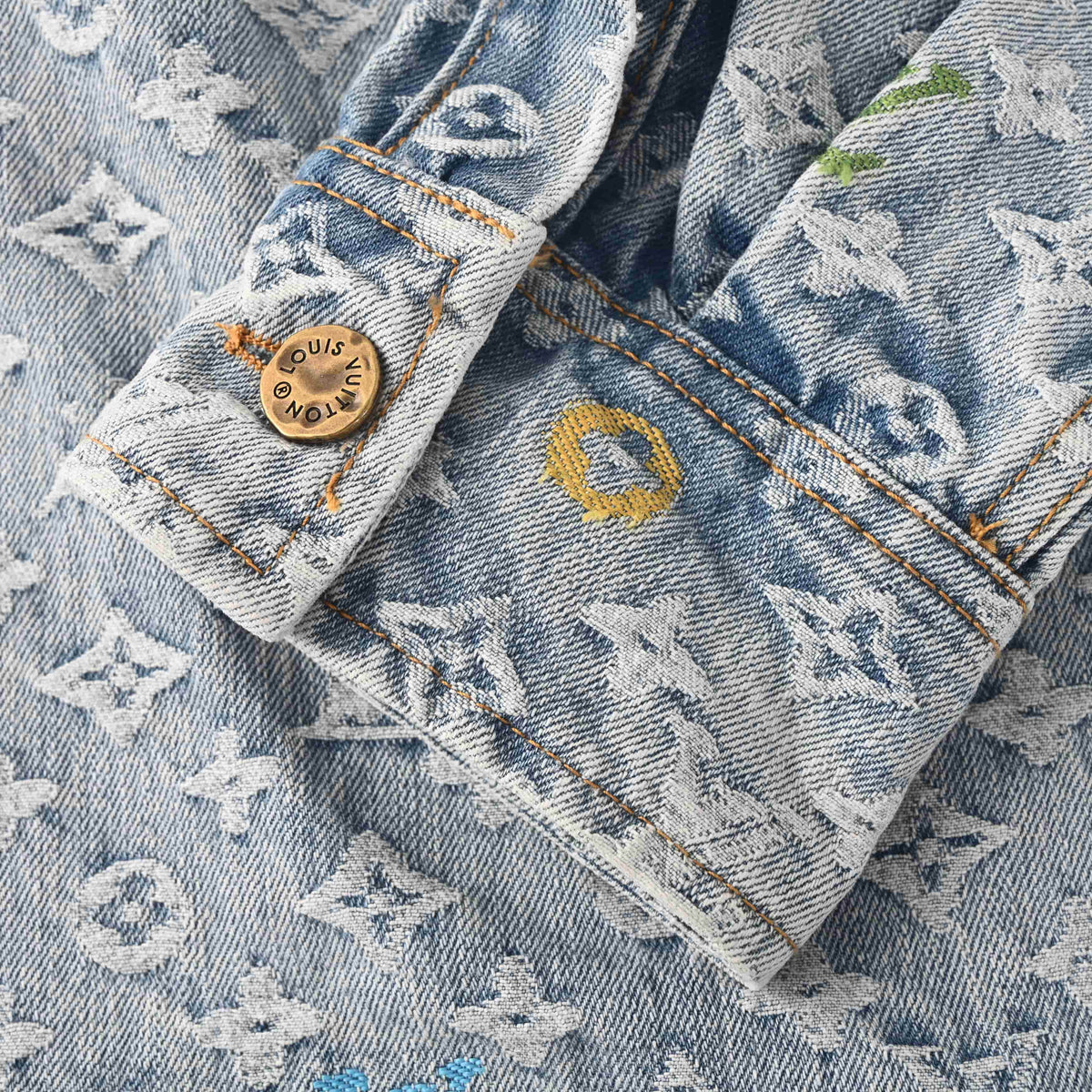 Louis Vuitton Monogram Jacquard Denim Shirt Jacket - Vintage Washed Light Blue Cotton Designer Shacket