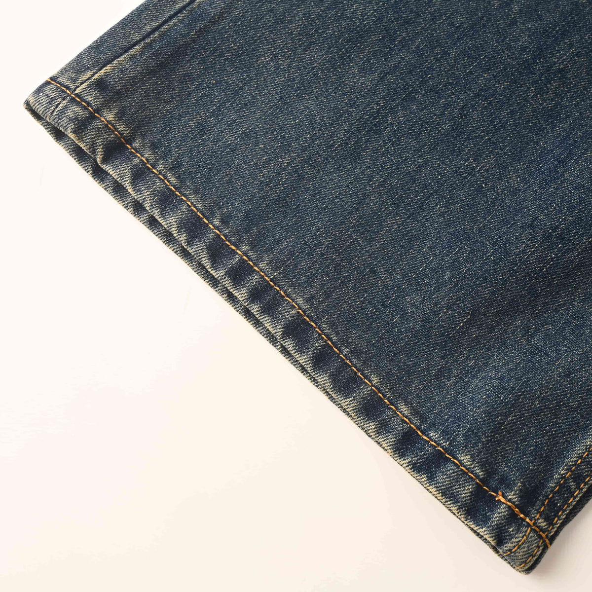 Louis Vuitton Washed Blue Straight-Leg Jeans with Brown Leather Back Pockets, Vintage-Inspired Designer Denim