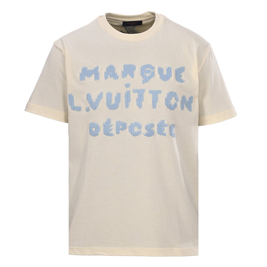 Louis Vuitton Blue Knit Embroidered Short-Sleeve T-Shirt | Designer Casual