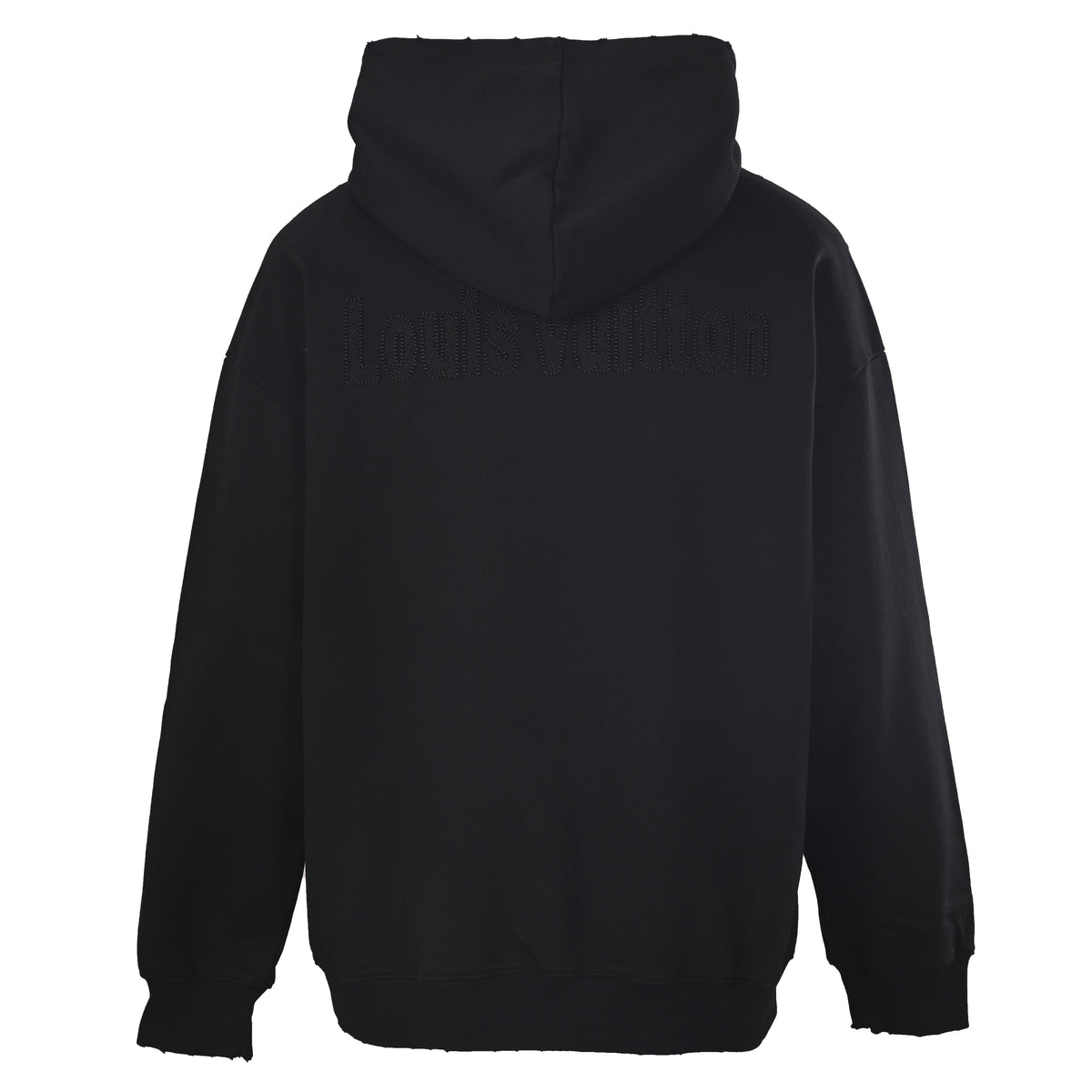 Louis Vuitton Distressed Hoodie with Tatami-Stitch Embroidered Letter Logo | Designer Grunge Streetwear