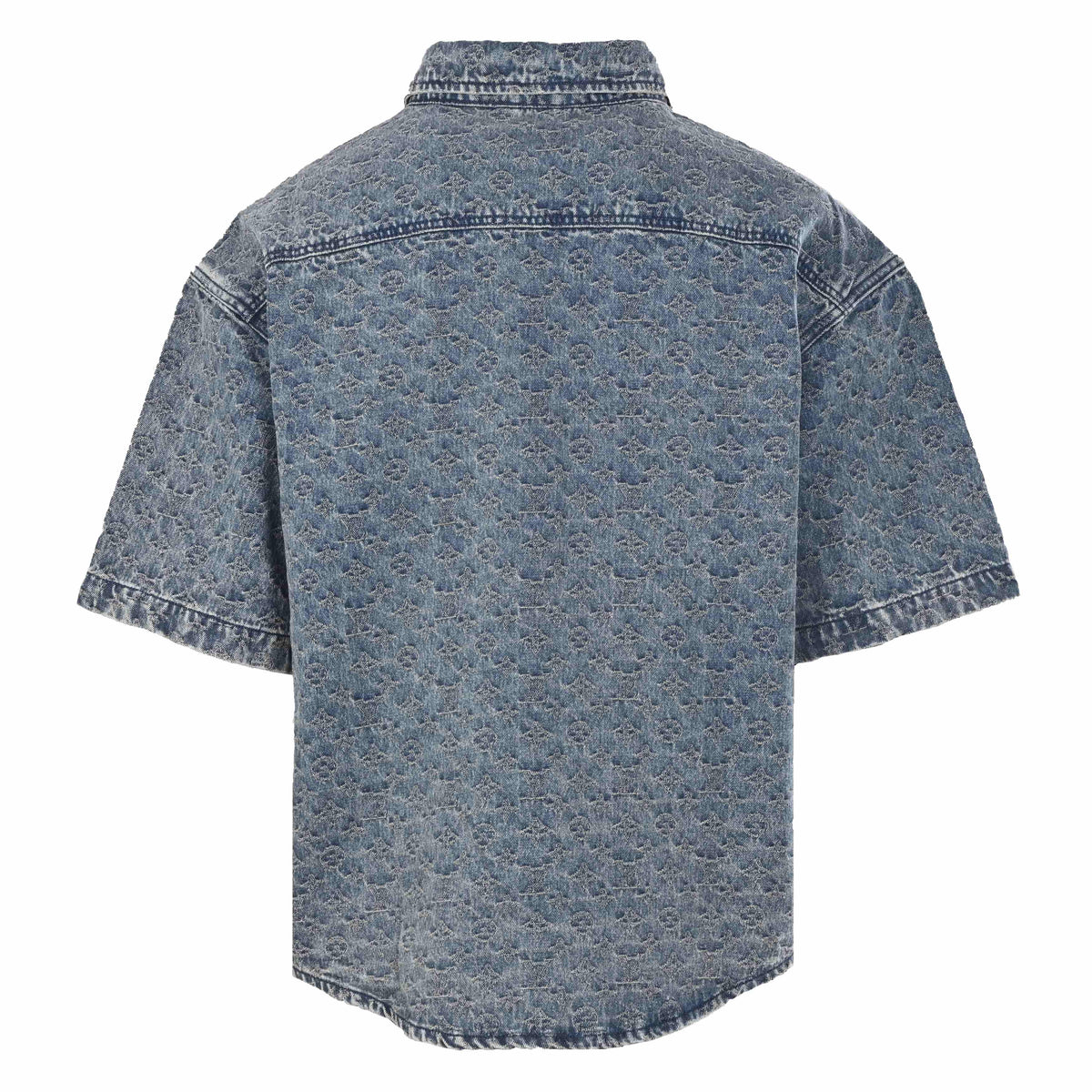 Louis Vuitton All-Over Monogram Jacquard Short-Sleeve Denim Shirt | Luxury Designer Casual Streetwear
