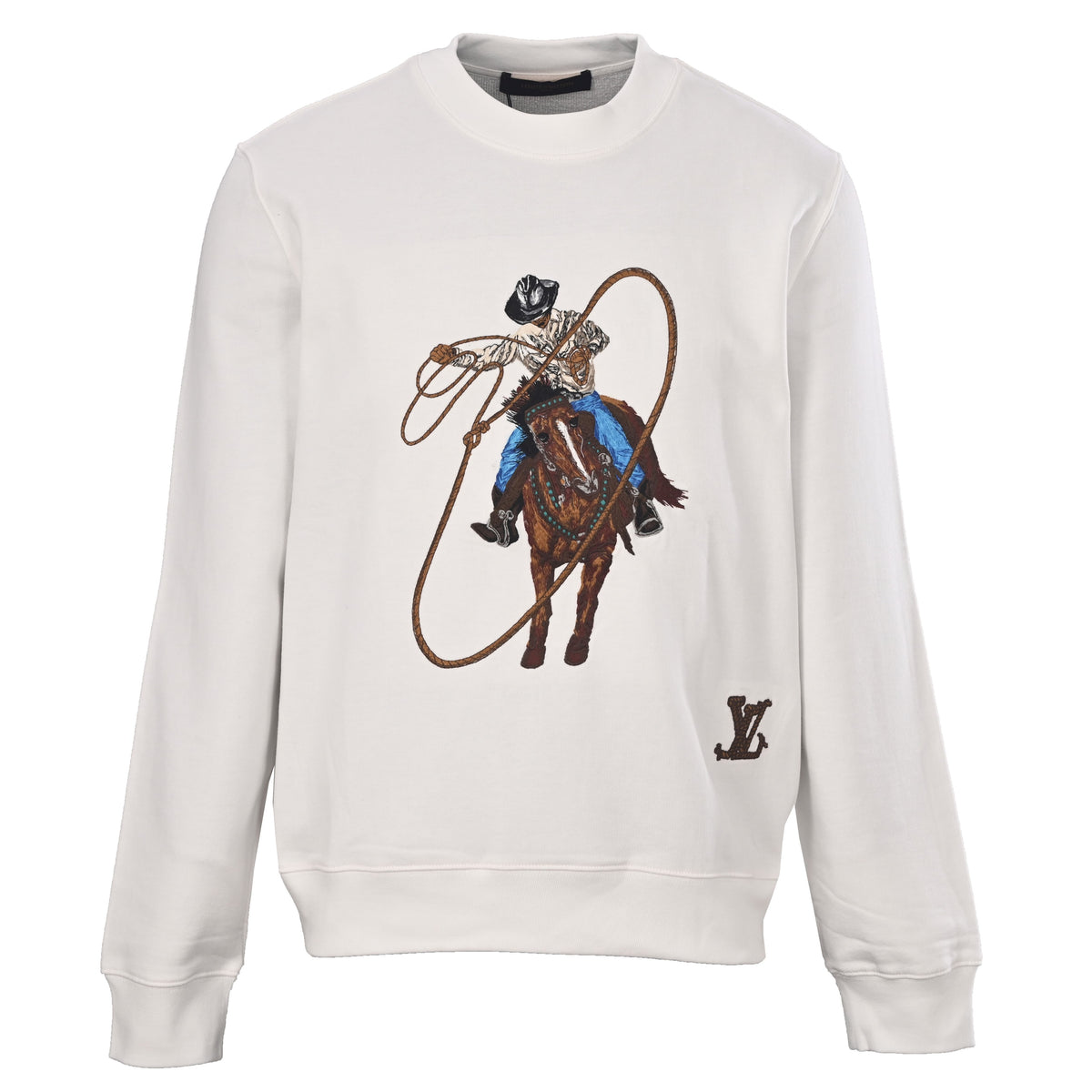 Louis Vuitton Western Cowboy Embroidered Crewneck Sweatshirt - Heavyweight Cotton Relaxed-Fit Streetwear