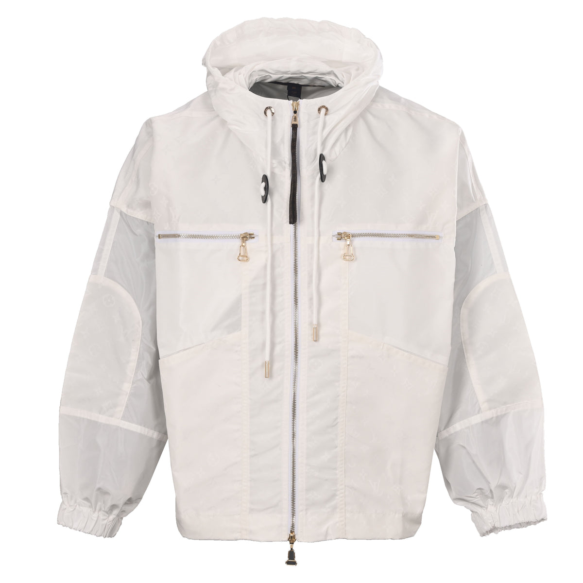 Louis Vuitton White Hooded Windbreaker Jacket, Lightweight Relaxed-Fit Zip-Up with Utility Details for Designer Streetwear
