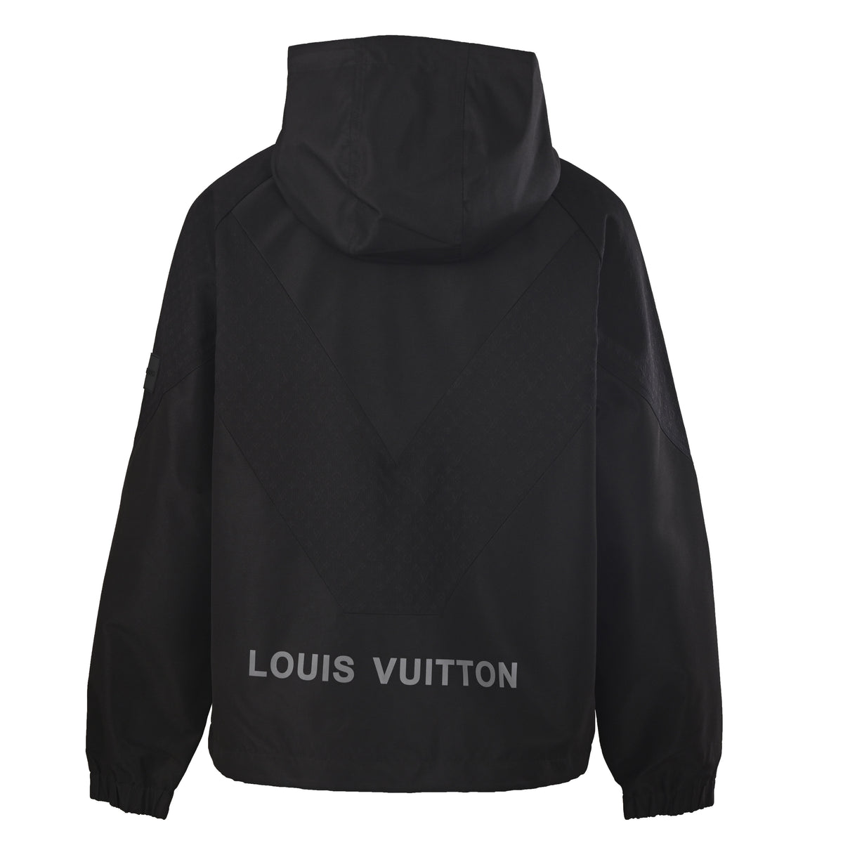 Louis Vuitton Black Lightweight Hooded Zip-Up Jacket with Tonal Panels, Silver-Tone Hardware and Back Logo Lettering for Travel and Casual Layering