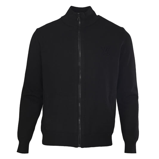 Louis Vuitton Black Cashmere-Blend Zip-Up Cardigan with Embossed Logo, Stand-Collar Knit Jacket for Smart Casual Layering