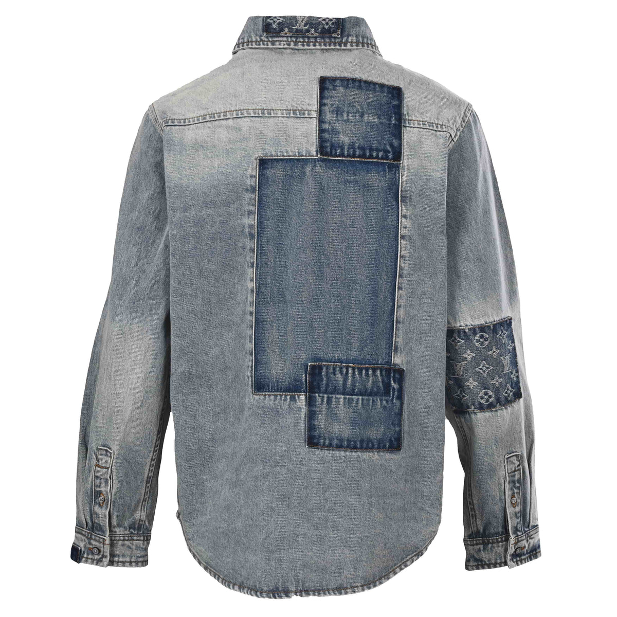 Louis Vuitton Patchwork Logo Denim Shirt Jacket | Designer Overshirt for Layered Streetwear Looks