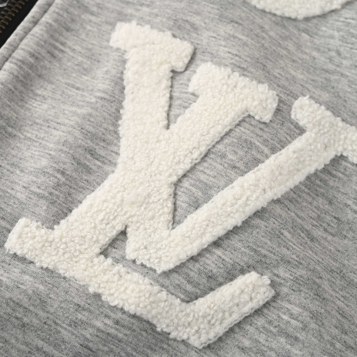 Louis Vuitton Heather Grey Zip-Up Hoodie with Cream Monogram Terry Embroidery, Heavyweight Relaxed-Fit Hooded Jacket for Designer Casual Style