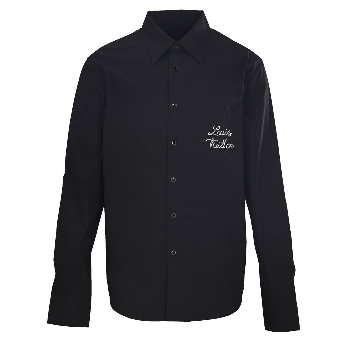 Louis Vuitton Black Beaded Logo Long Sleeve Shirt, Embellished Designer Button-Up for Evening Smart Casual Style