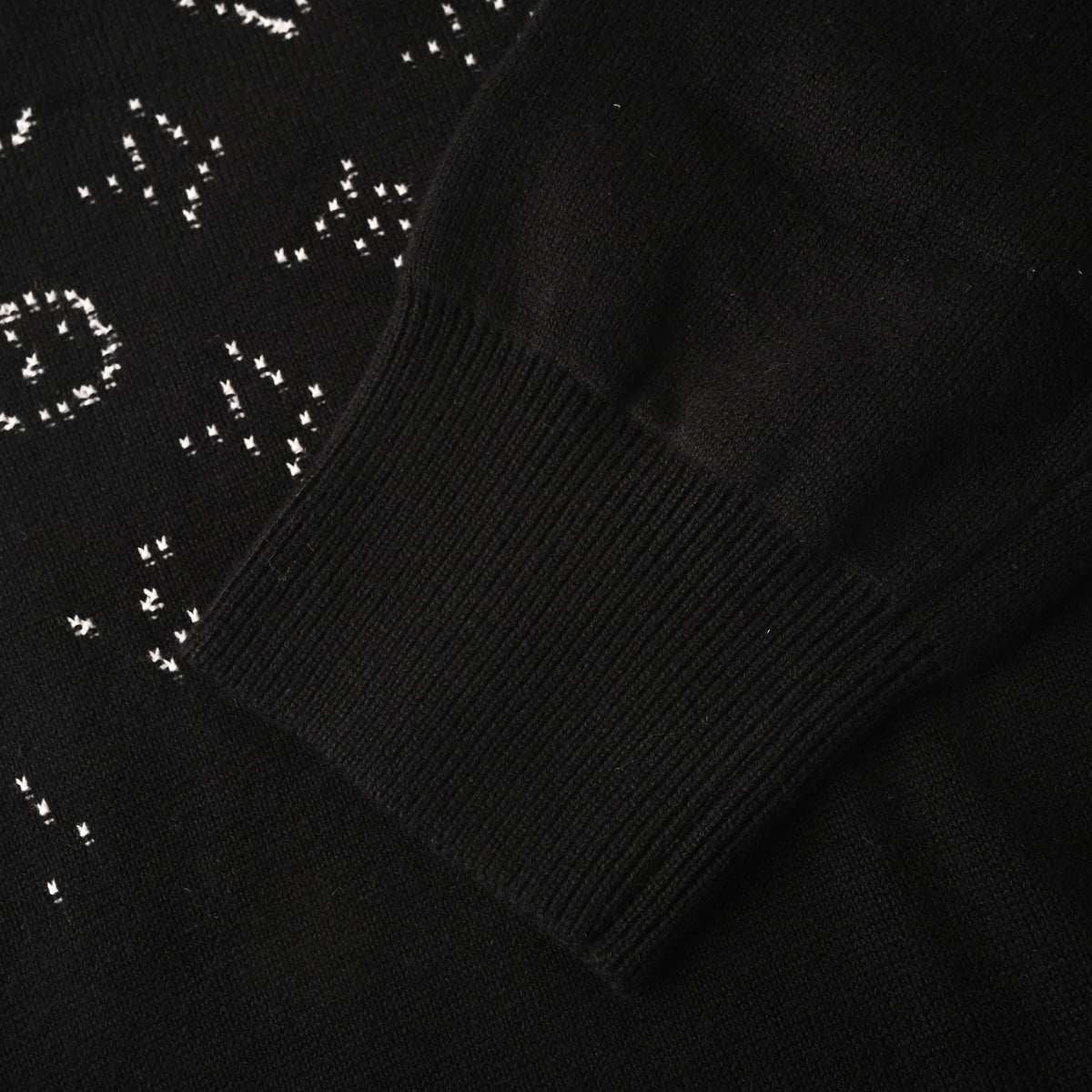 Louis Vuitton Black Gradient Monogram Cotton Crewneck Sweater, Fitted Fine-Knit Jacquard Pullover with White Fade-Out Motifs and Ribbed Trims