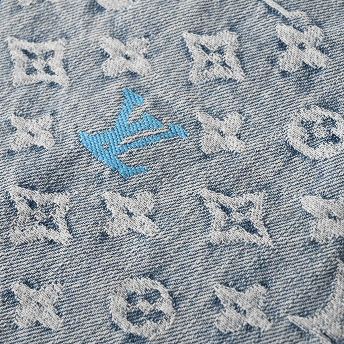 Louis Vuitton Monogram Jacquard Denim Shirt Jacket - Vintage Washed Light Blue Cotton Designer Shacket