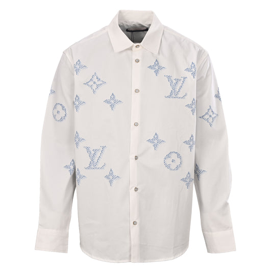 Louis Vuitton Tonal Monogram Long-Sleeve Button-Up Shirt | Luxury Designer Collared Smart Casual Evening Style