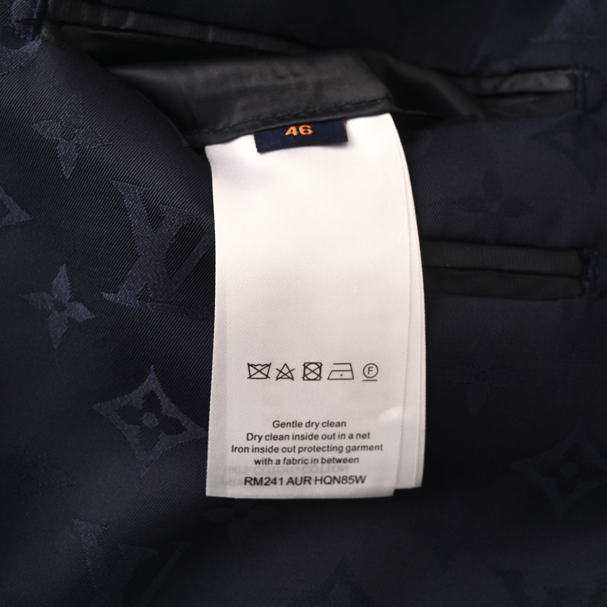 Louis Vuitton Navy Monogram Jacquard Wool Suit Jacket, Fitted Single-Breasted Blazer with Two-Button Front, Notch Lapels and Patch Pockets