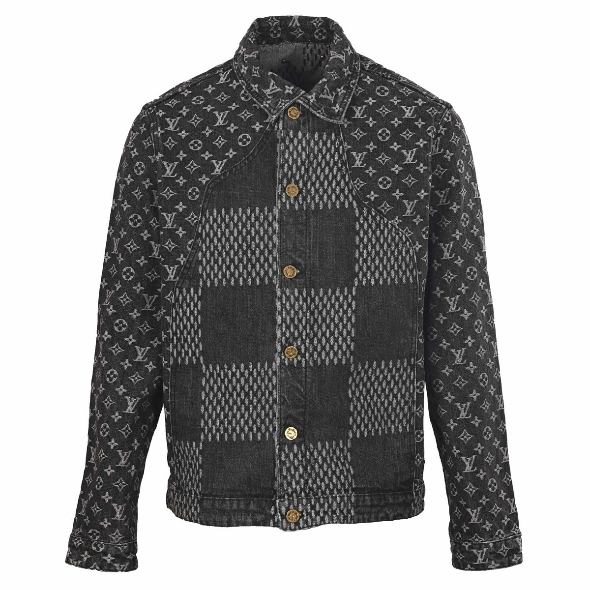 Louis Vuitton Checkerboard Monogram Panelled Denim Jacket | Long Sleeve Designer Streetwear