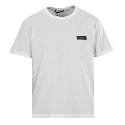 Louis Vuitton White Leather Patch T-Shirt | Minimalist Designer Crew Neck