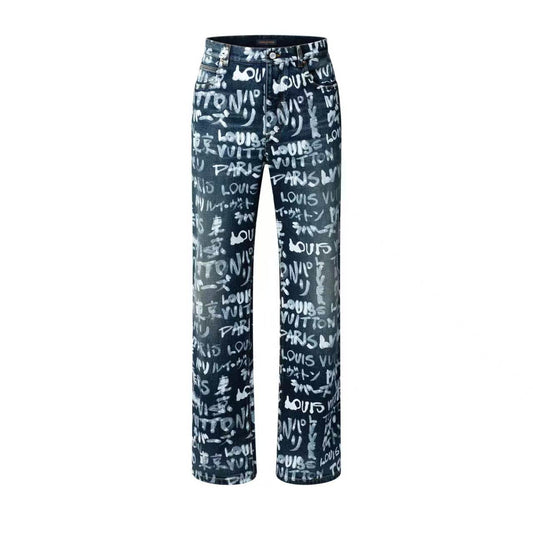 Louis Vuitton Multi-Language Graffiti Wide-Leg Jeans