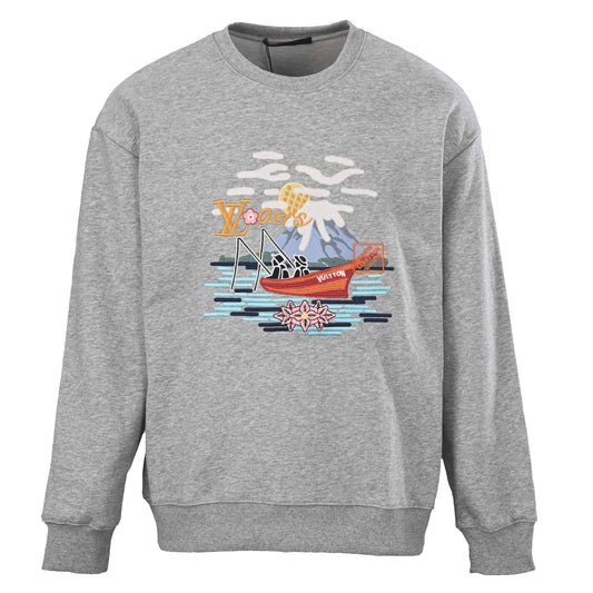 Louis Vuitton Mount Fuji & Boat Embroidered Crewneck Sweatshirt | Designer Casual Streetwear