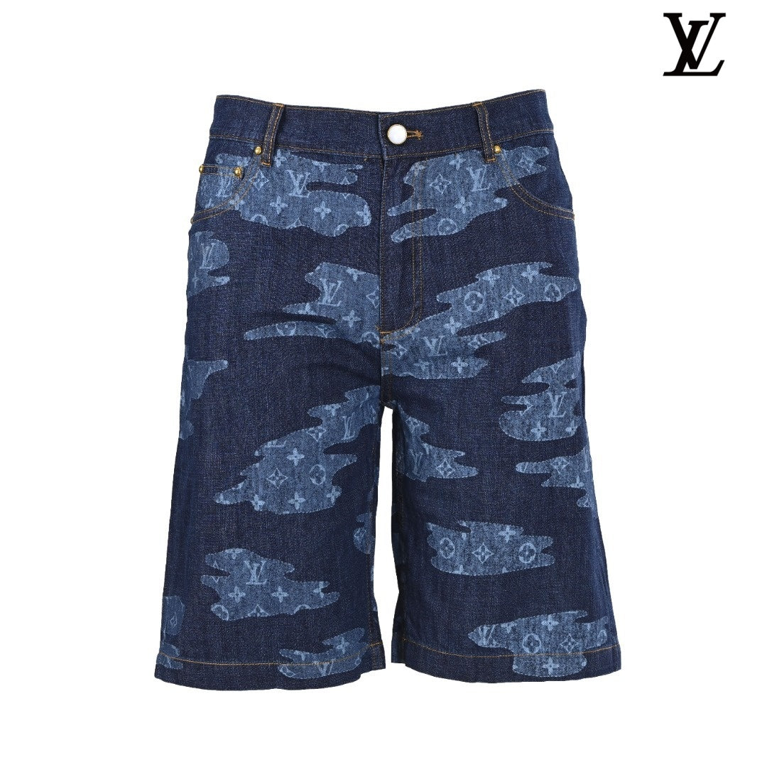 Louis Vuitton Blue Camo Monogram Print Denim Shorts
