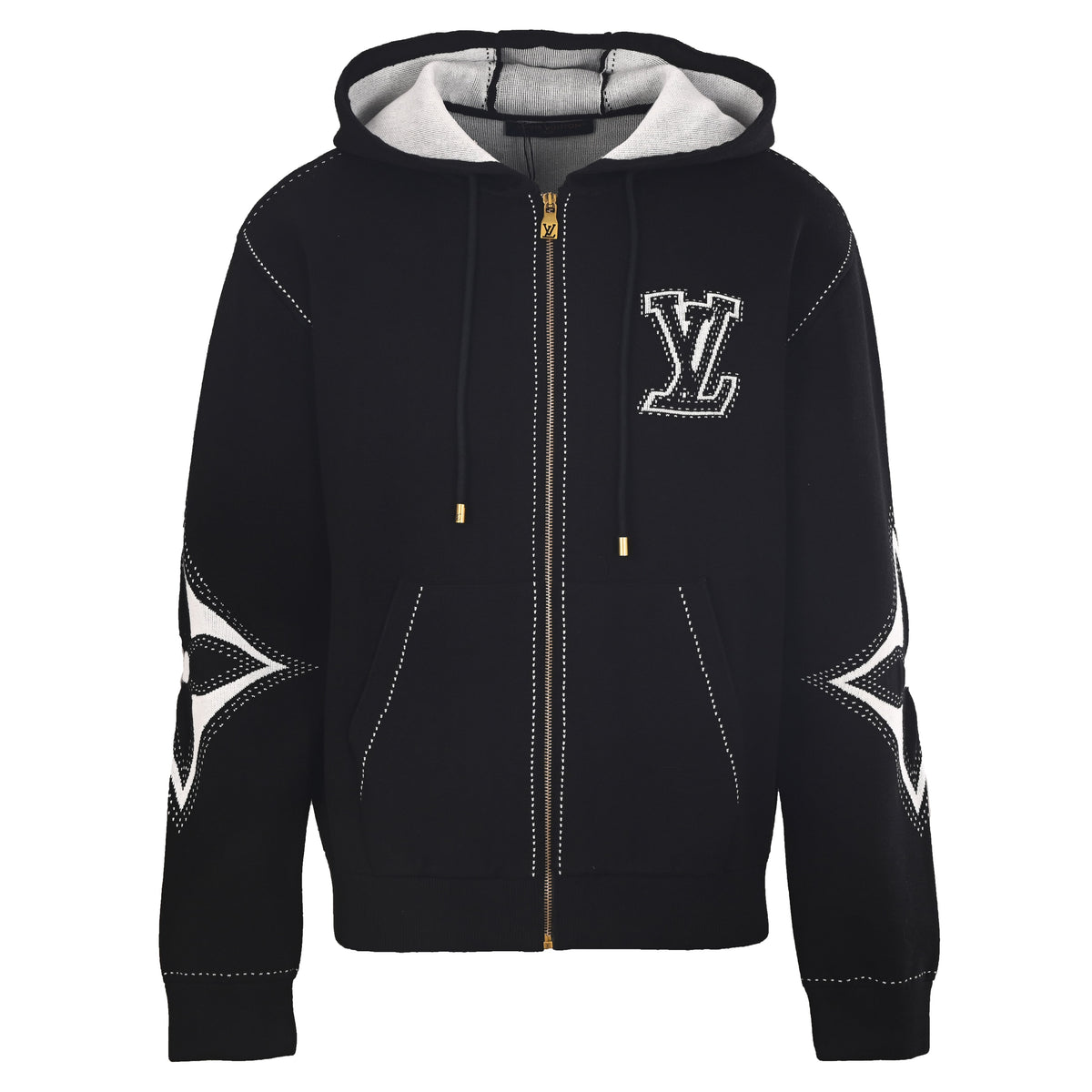 Louis Vuitton Intarsia Jacquard Logo Hooded Jacket | Cotton-Blend Designer Knitwear for Casual Streetwear