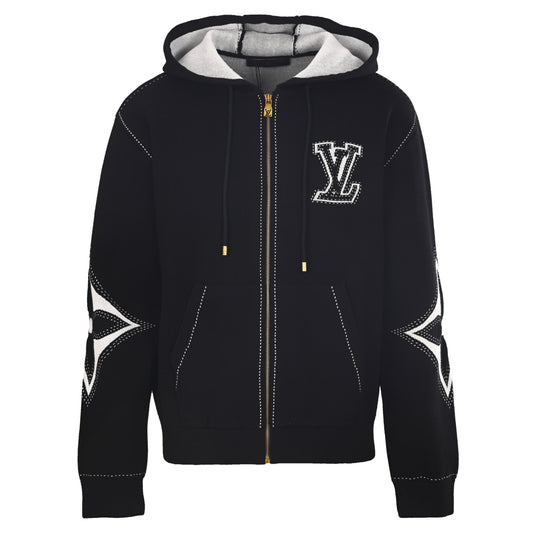Louis Vuitton Intarsia Jacquard Logo Hooded Jacket | Cotton-Blend Designer Knitwear for Casual Streetwear