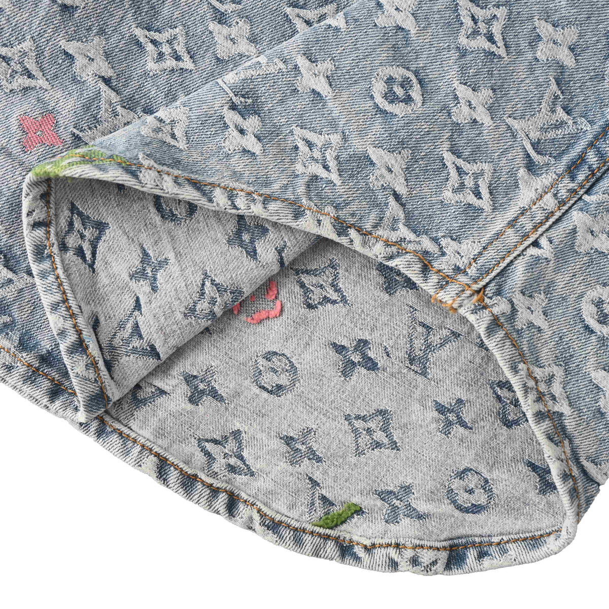 Louis Vuitton Monogram Jacquard Denim Shirt Jacket - Vintage Washed Light Blue Cotton Designer Shacket