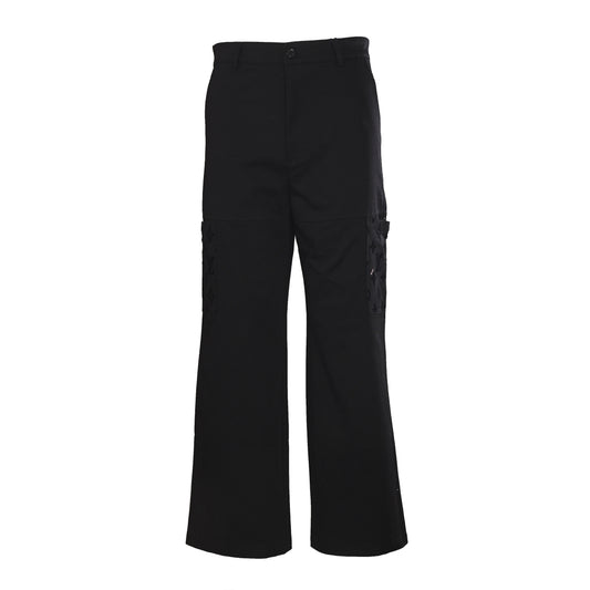 Louis Vuitton Black Flocked Monogram Jeans - Patchwork Distressed Denim Pants with Engraved Stud Streetwear Accents
