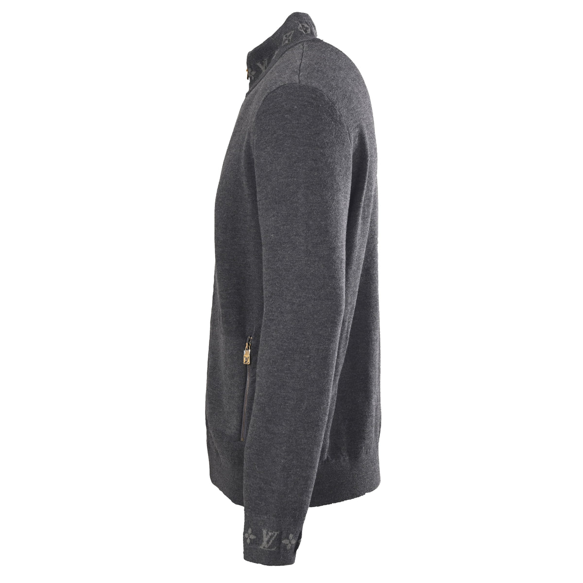 Louis Vuitton Jacquard Collar & Sleeve Knit Jacket | Waist-Defined Double-Knit Sweater Outerwear for Smart-Casual Style
