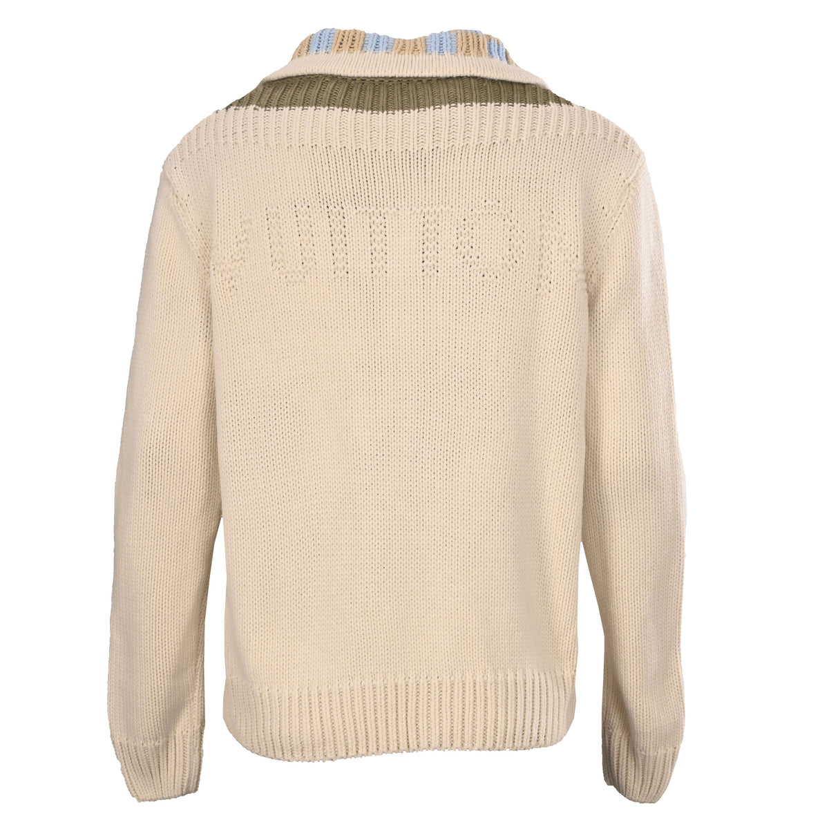 Louis Vuitton Cream Merino Wool-Blend Zip-Up Cardigan with Leather Logo Patch, Chunky Knit Sweater Jacket and Contrast Stand Collar