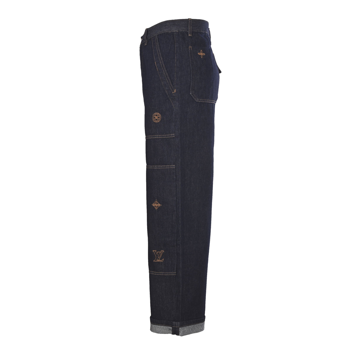Louis Vuitton Panelled Embroidered Jeans | Full-Length Designer Denim Pants for Statement Casual Streetwear