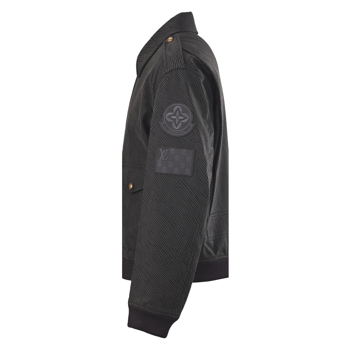 Louis Vuitton Cropped Military-Inspired Jacket - Textured Twill Unisex Outerwear with Gold-Tone Buttons and Epaulettes