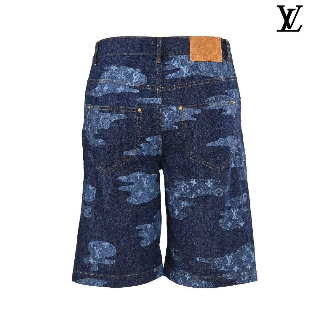 Louis Vuitton Blue Camo Monogram Print Denim Shorts