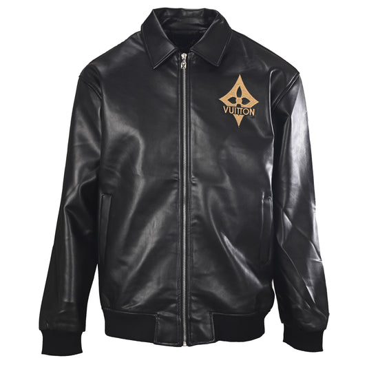 Louis Vuitton Black & Gold Embroidered Collared Leather Jacket | Statement Luxury Outerwear & Designer Streetwear