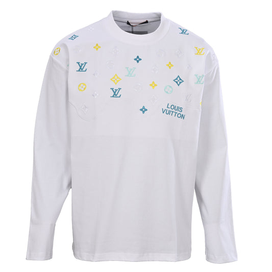 Louis Vuitton Wave Colorblock Monogram Long-Sleeve T-Shirt with Embroidered Lettering | Luxury Designer Streetwear