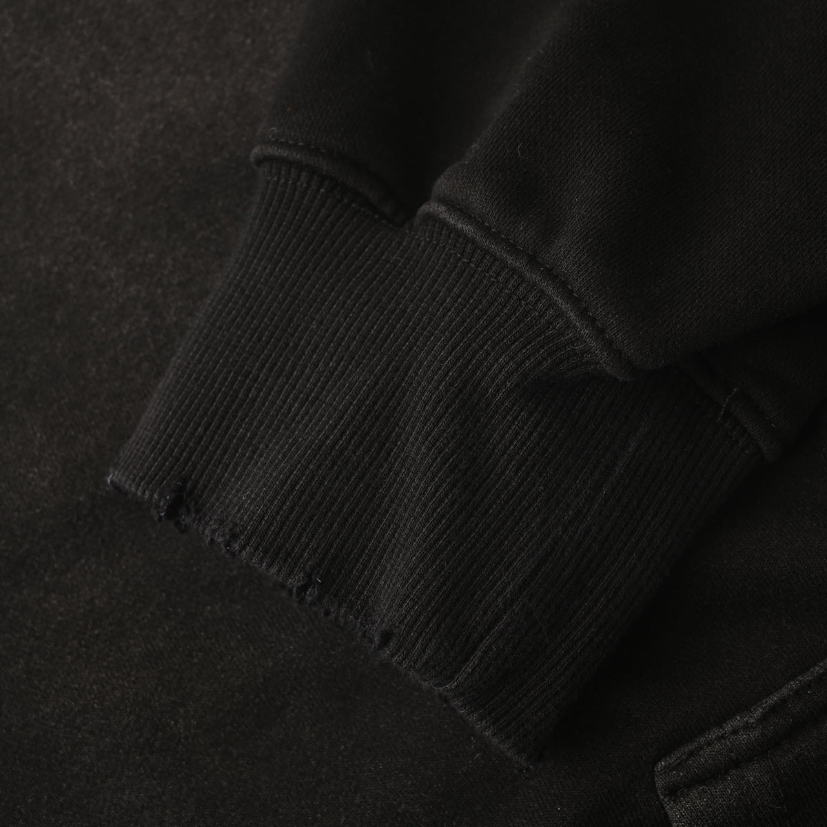 Louis Vuitton Washed Black Cloud Logo Pullover Hoodie, Heavyweight Loopback Terry Sweatshirt with Frayed Denim Appliqué and Distressed Detailing