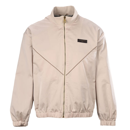 Louis Vuitton Beige Satin-Finish Nylon Track Jacket, Stand-Collar Zip-Up with Leather Logo Patch, Chevron Piping and Elasticated Hem