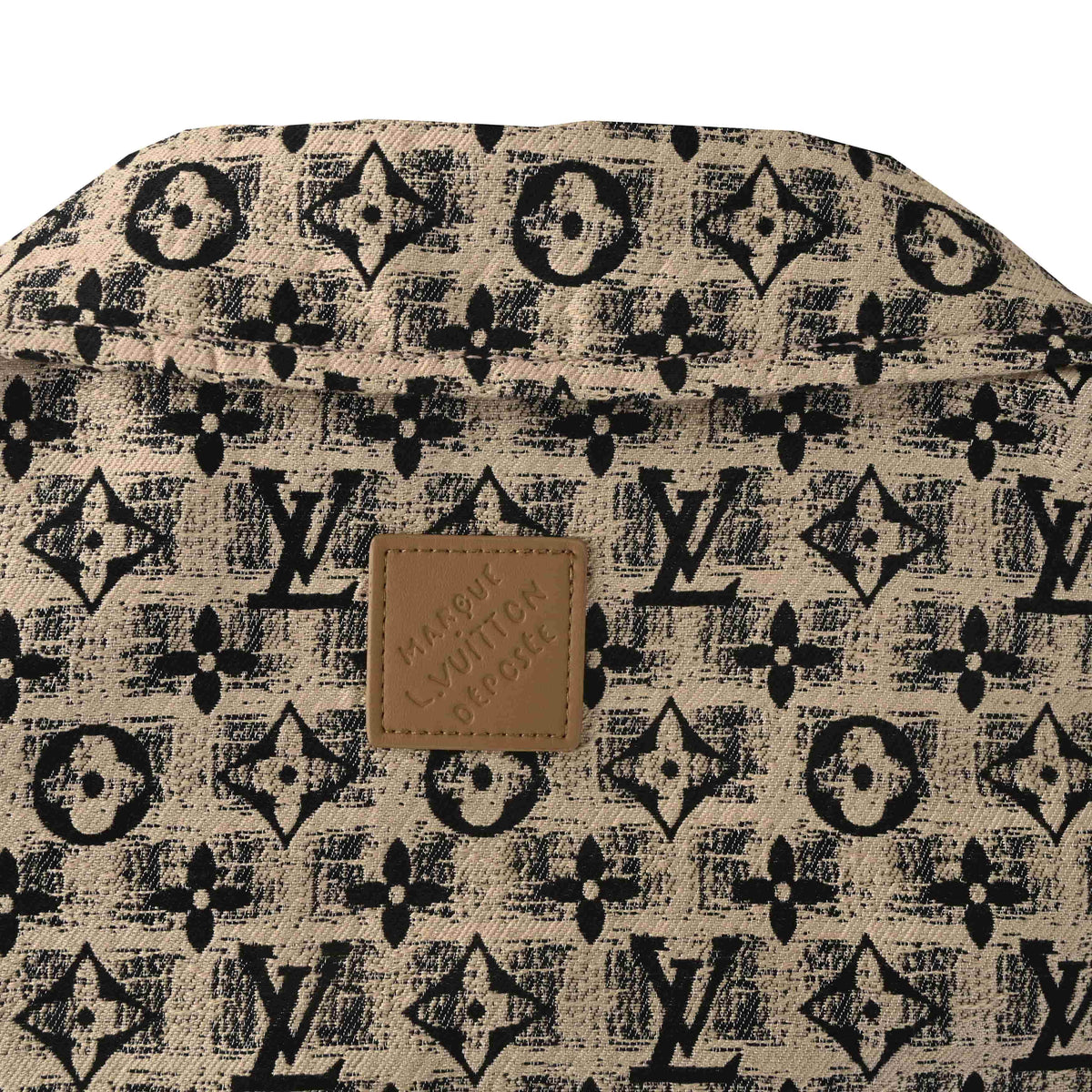 Louis Vuitton Beige All-Over Monogram Jacket with Embroidered Logo Motifs, Button-Up Trucker Silhouette, Twin Chest Pockets and Bronze-Tone Buttons