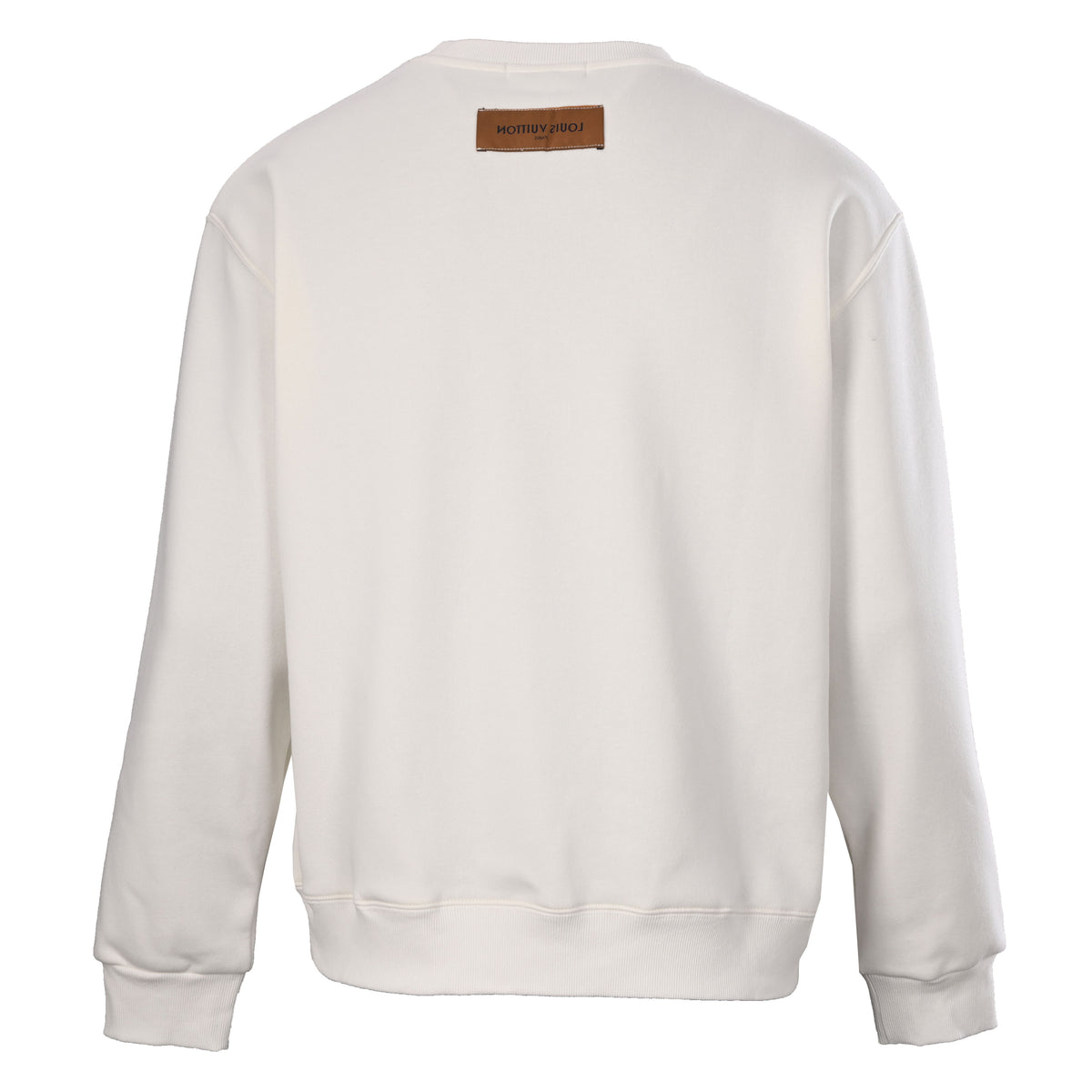 Louis Vuitton White Snow School Emblem Crewneck Sweatshirt, Oversized Unisex Cotton Pullover with Colorful Badge Puff-Print Graphics