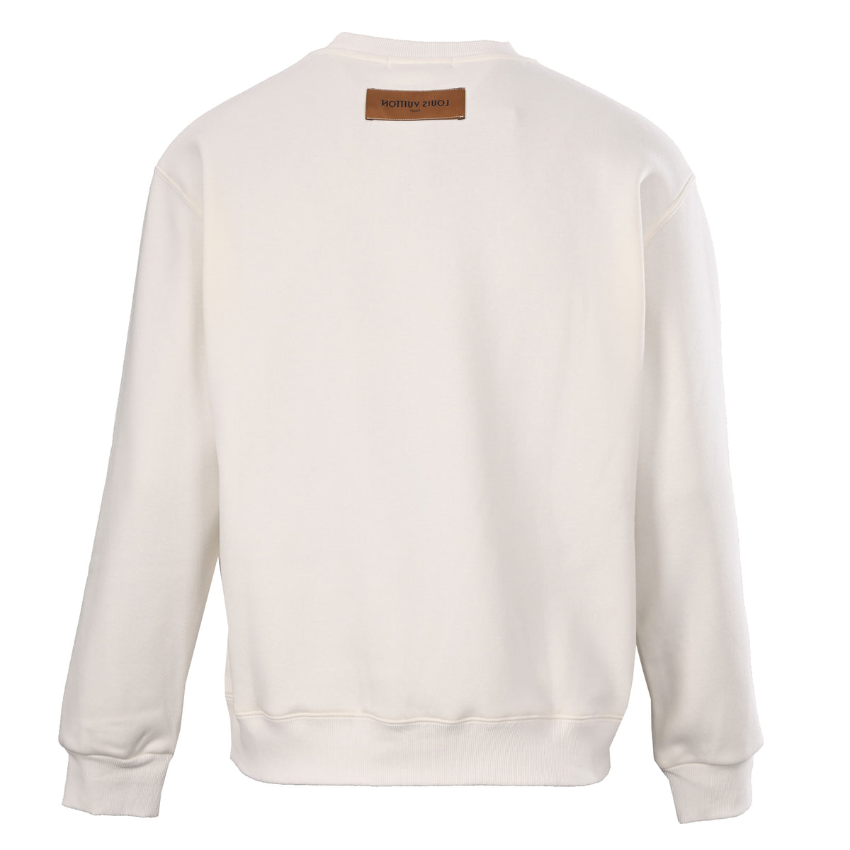 Louis Vuitton White Crest Graphic Sweatshirt with Black Shield Logo, Oversized Unisex Cotton Crewneck Pullover for Clean Casual Style