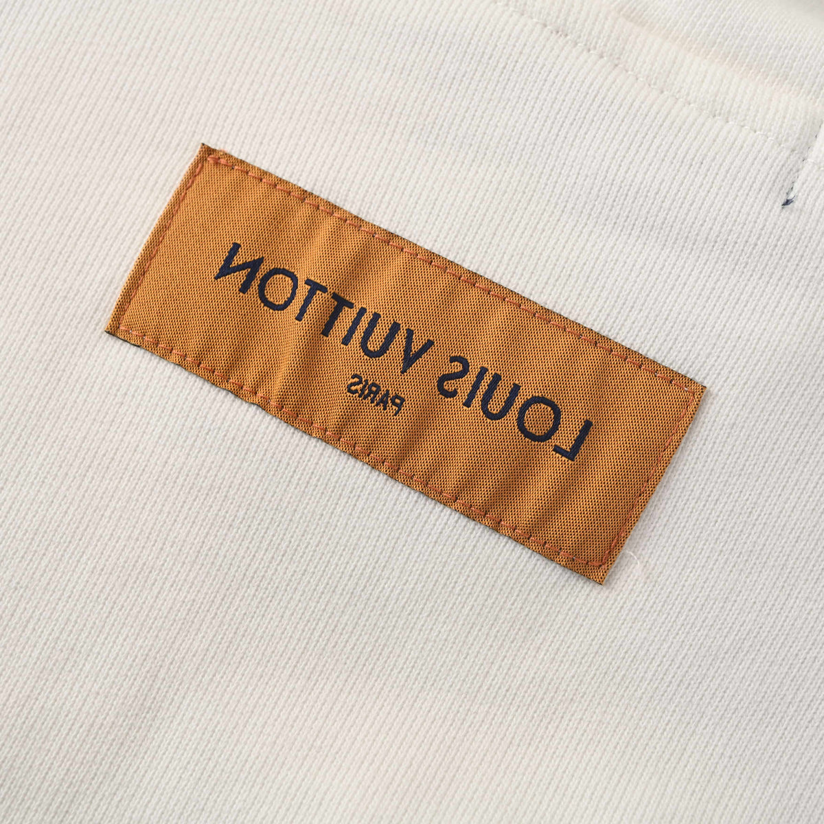 Louis Vuitton Ivory Tonal Monogram Pullover Hoodie, Embroidered Hooded Sweatshirt with Wave Chest Detail, Kangaroo Pocket and Ribbed Trim