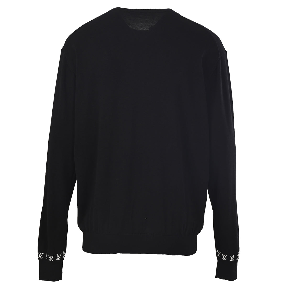 Louis Vuitton Letter Embroidered Cotton Crewneck Sweater with Sleeve Logo Detail | Designer Casual Knitwear