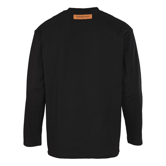 Louis Vuitton Black Multicolor Monogram Embroidered Long-Sleeve T-Shirt, Unisex Cotton Crewneck with Pastel Chest Motifs and Wave Detailing