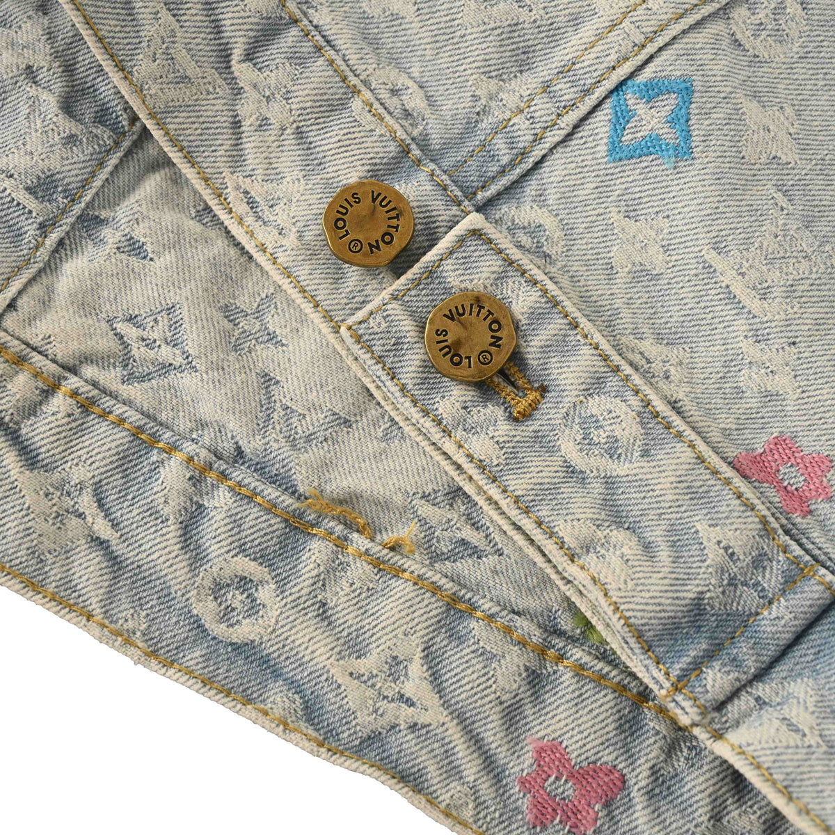 Louis Vuitton Candy-Color Monogram Embroidered Denim Jacket - Vintage Light Blue Cotton Jacquard Streetwear