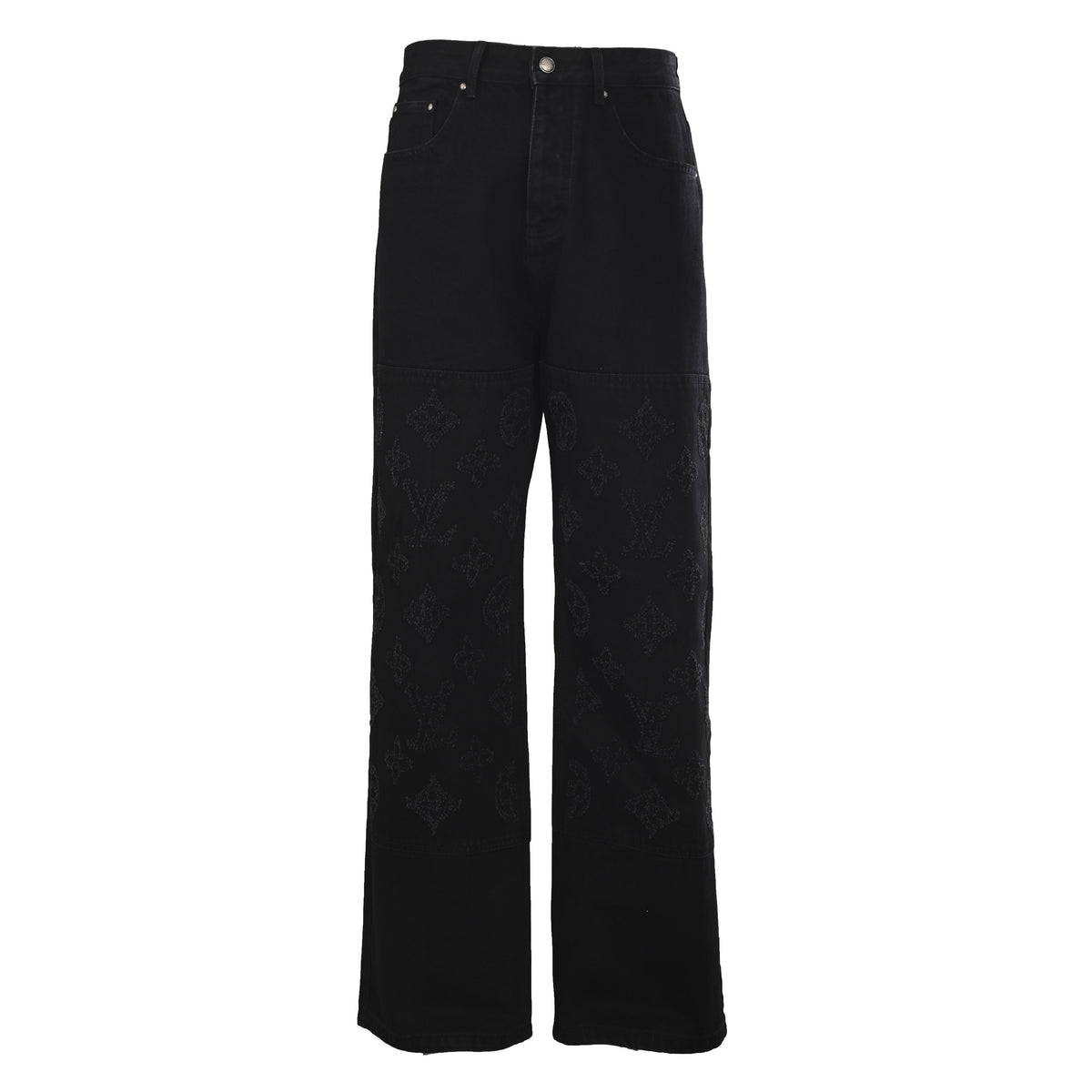 Louis Vuitton Monogram Black Wash Wide-Leg Jeans - High-Waisted Distressed Unisex Designer Denim