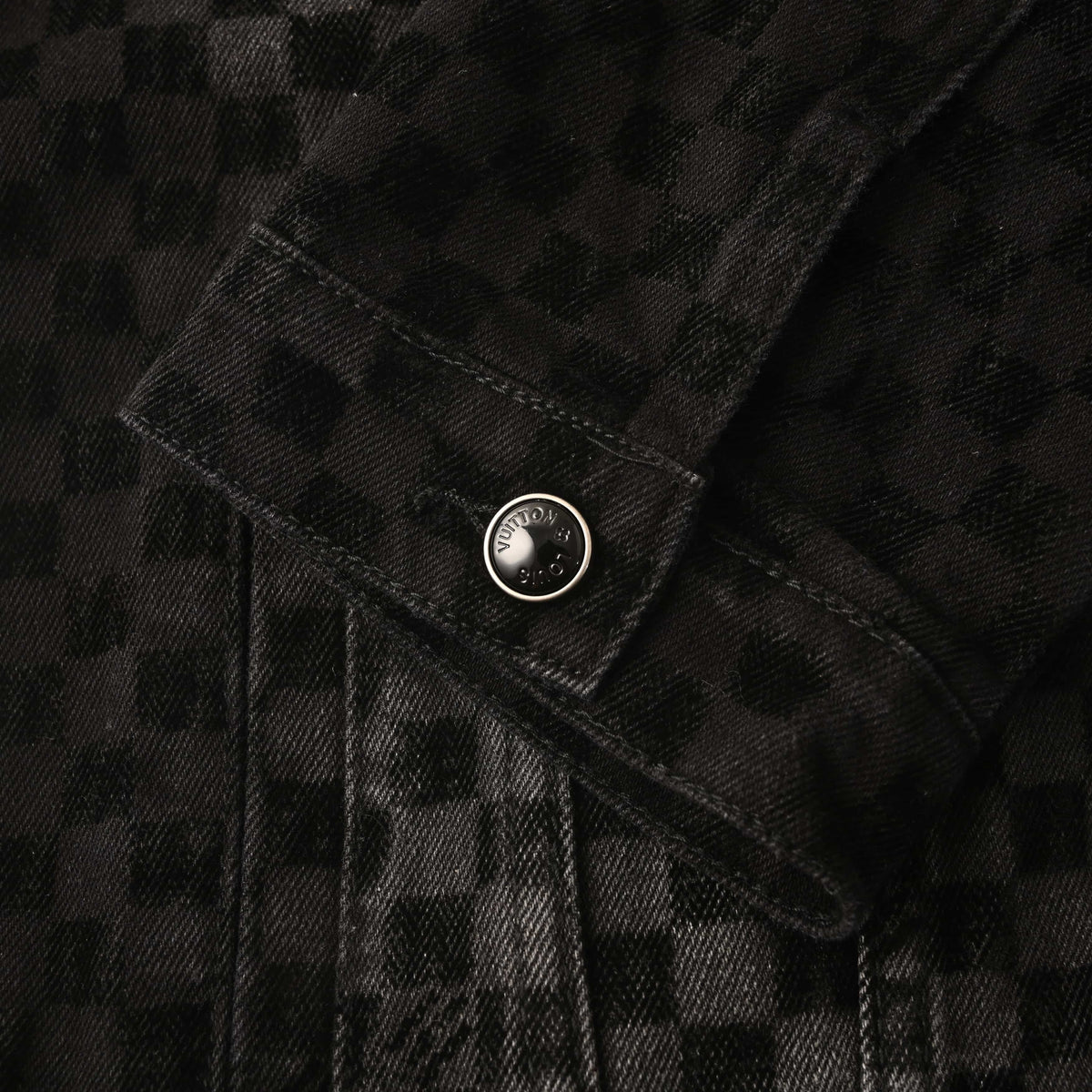 Louis Vuitton Flocked Checkerboard Denim Jacket with Mosaic Panel Detailing | Designer Statement Streetwear