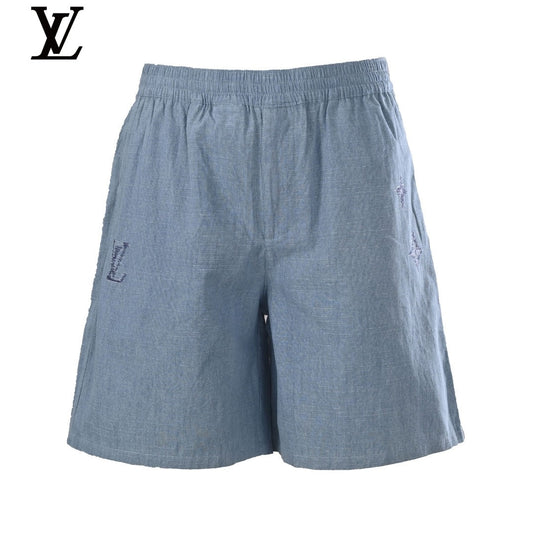 Louis Vuitton Chambray Monogram Embroidered Elastic Waist Shorts Blue